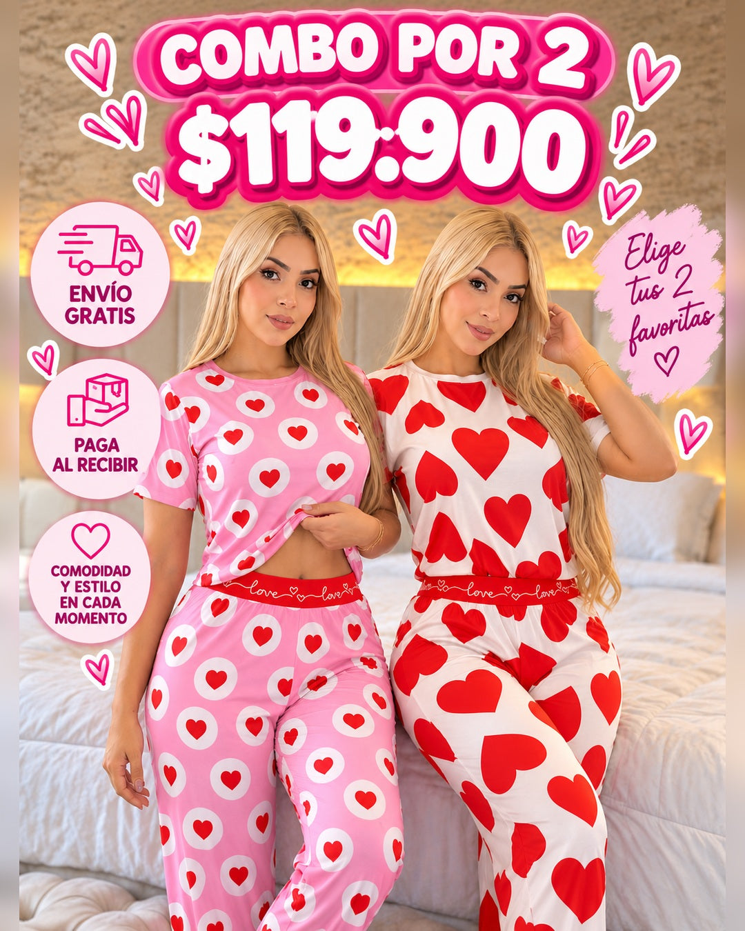 Pijama Pantalon Corazones - Calidad PREMIUM