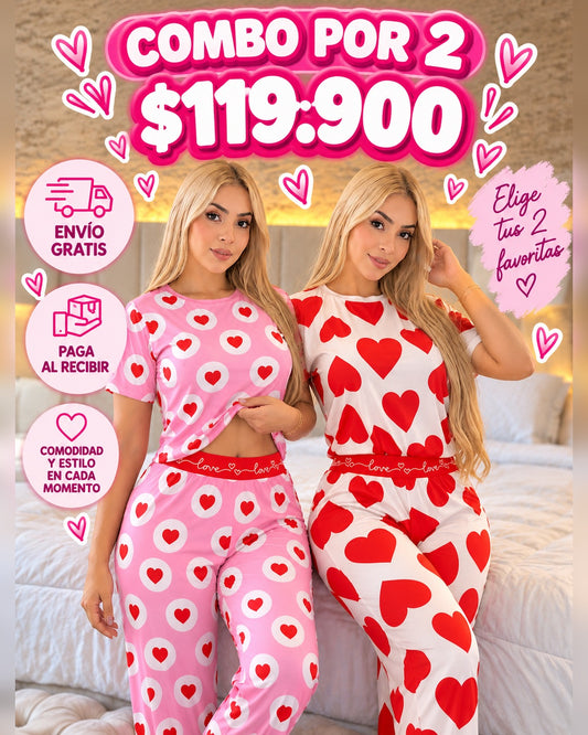 Pijama Pantalon Corazones - Calidad PREMIUM